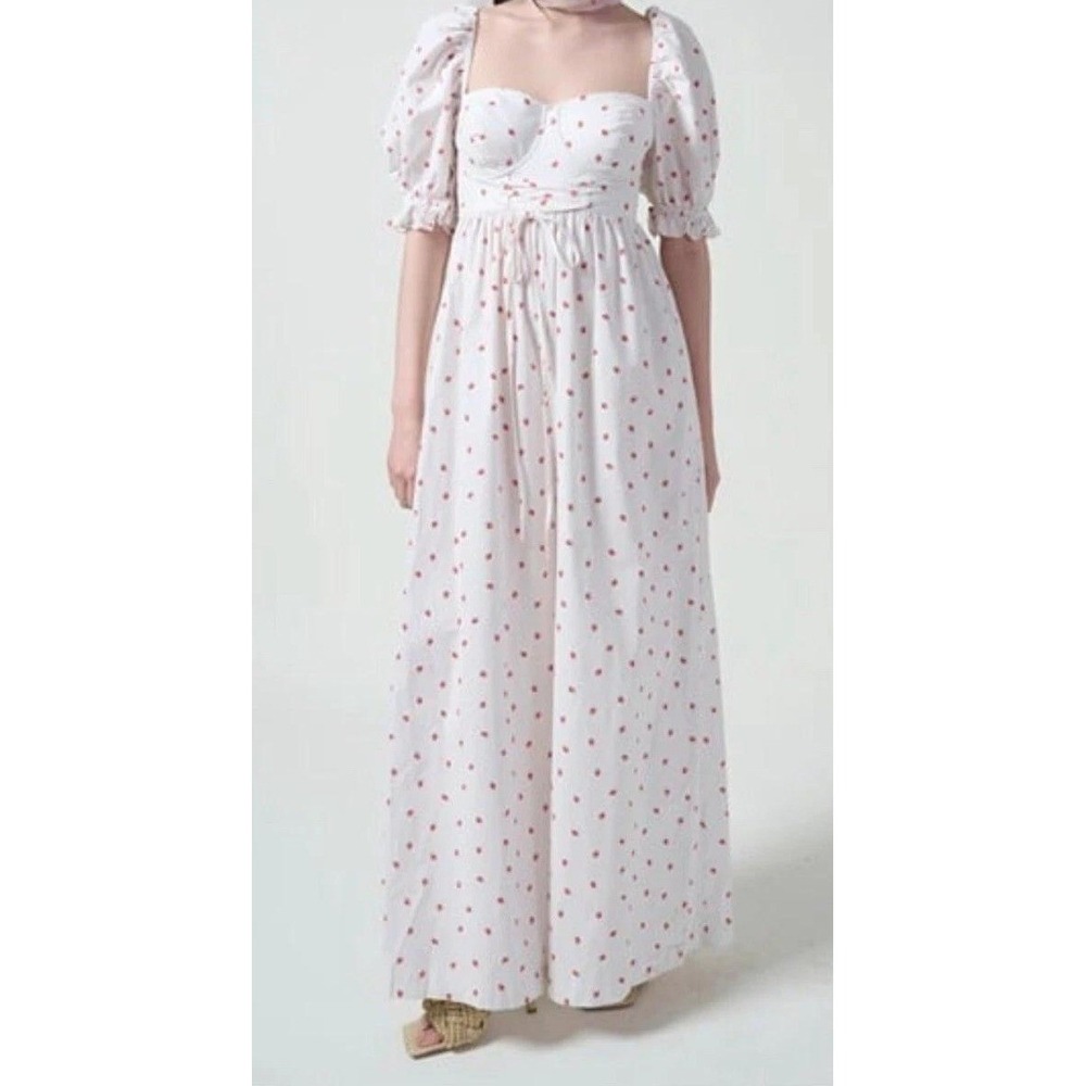 Selkie La Fraise Biltmore Jumpsuit Size S NEW White Puff Sleeve Wide Leg Cottage